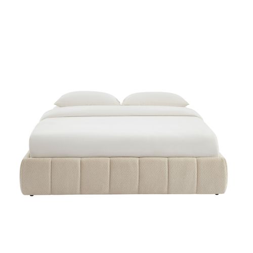 Lit Coffre Lavinia Tissu Chenille Beige 160x200 Sommier Inclus