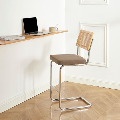 Lot De 2 Tabourets Mi-hauts Ella Cannage Velours Côtelé Grège