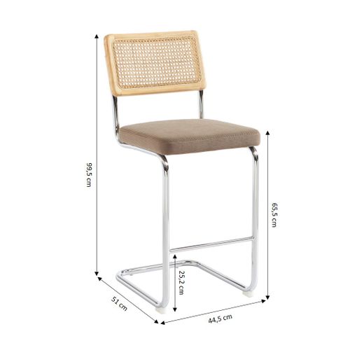 Lot De 2 Tabourets Mi-hauts Ella Cannage Velours Côtelé Grège