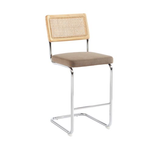 Lot De 2 Tabourets Mi-hauts Ella Cannage Velours Côtelé Grège