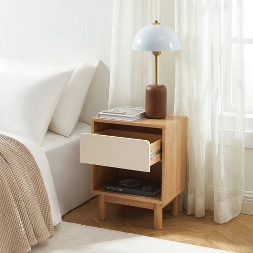 Table De Chevet Thalia Effet Chêne Et Tiroir Beige