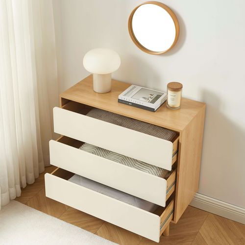 Commode Thalia 3 Tiroirs Beige Et Effet Chêne 90cm