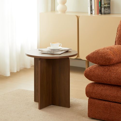 Table Basse Ronde Ocana Effet Noyer H50cm