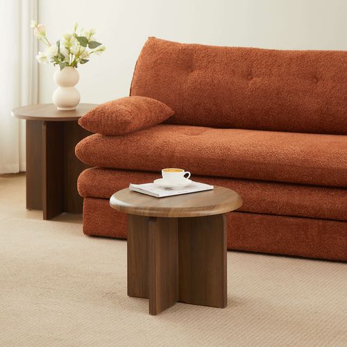 Table Basse Ronde Ocana Effet Noyer H40cm