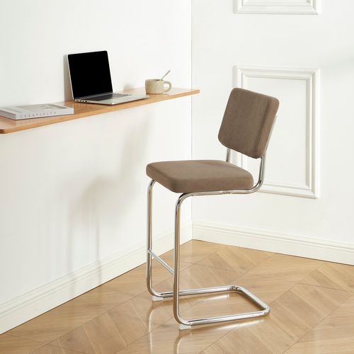 Lot De 2 Tabourets Mi-hauts Jack Velours Côtelé Grège Pied Métal