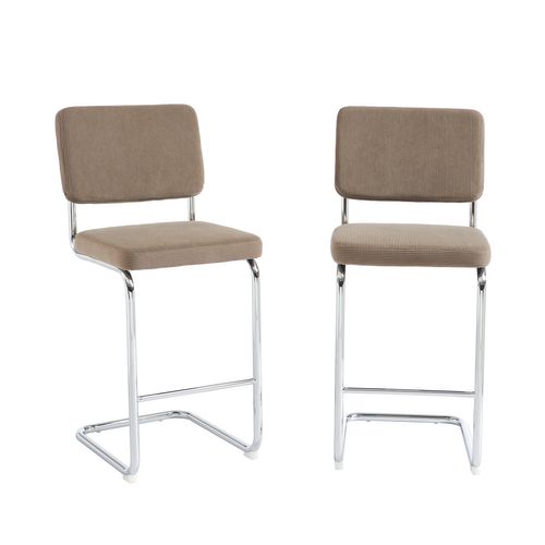 Lot De 2 Tabourets Mi-hauts Jack Velours Côtelé Grège Pied Métal