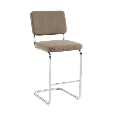 Lot De 2 Tabourets Mi-hauts Jack Velours Côtelé Grège Pied Métal