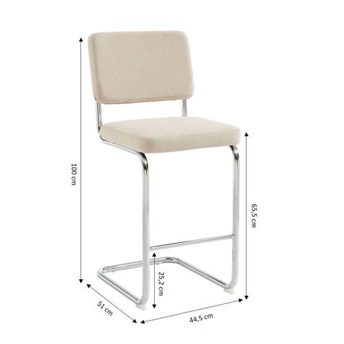 Lot De 2 Tabourets Mi-hauts Jack Velours Côtelé Beige Pied Métal