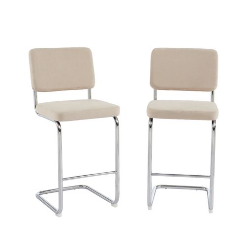 Lot De 2 Tabourets Mi-hauts Jack Velours Côtelé Beige Pied Métal
