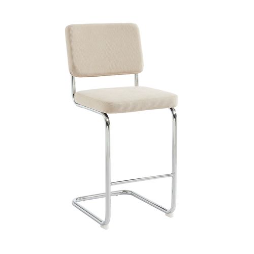 Lot De 2 Tabourets Mi-hauts Jack Velours Côtelé Beige Pied Métal