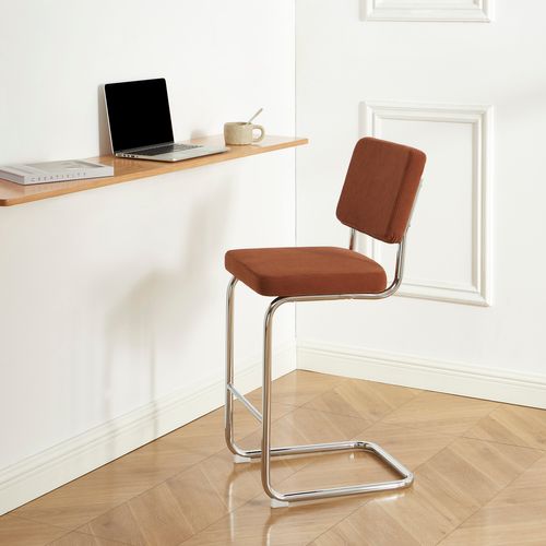 Lot De 2 Tabourets Mi-hauts Jack Velours Côtelé Terracotta Pied Métal