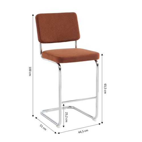 Lot De 2 Tabourets Mi-hauts Jack Velours Côtelé Terracotta Pied Métal