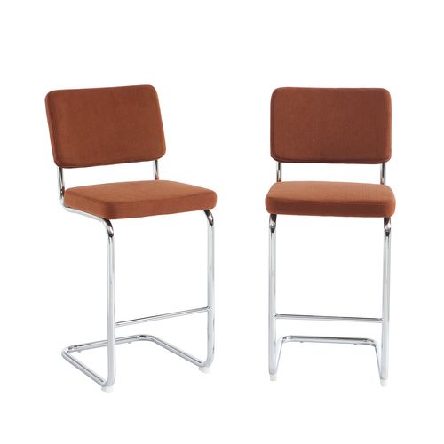 Lot De 2 Tabourets Mi-hauts Jack Velours Côtelé Terracotta Pied Métal