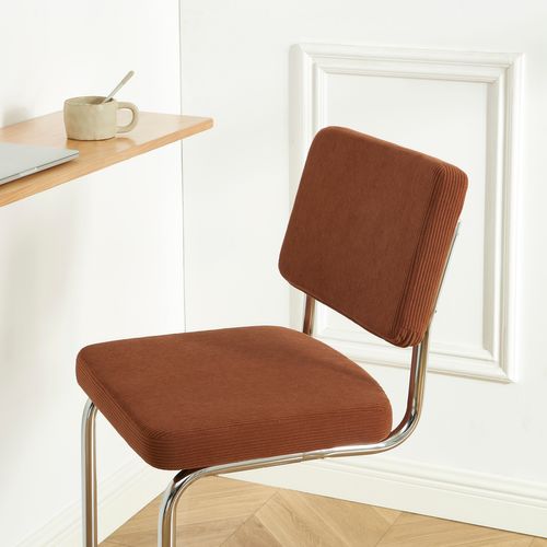 Lot De 2 Tabourets Mi-hauts Jack Velours Côtelé Terracotta Pied Métal