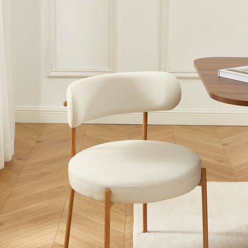 Lot De 2 Chaises Noa Tissu Beige Pieds Métal Finition Bois