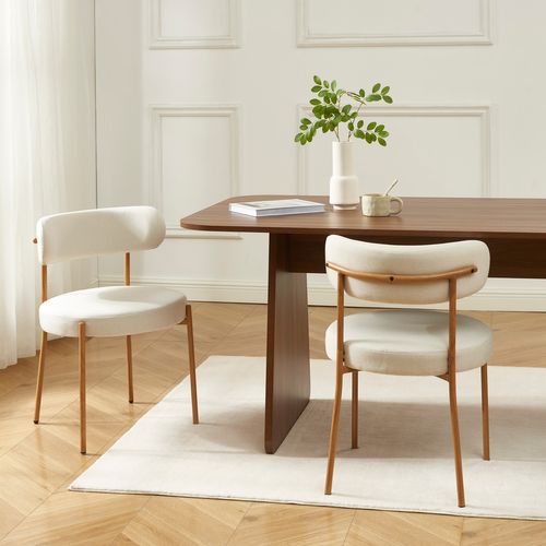 Lot De 2 Chaises Noa Tissu Beige Pieds Métal Finition Bois