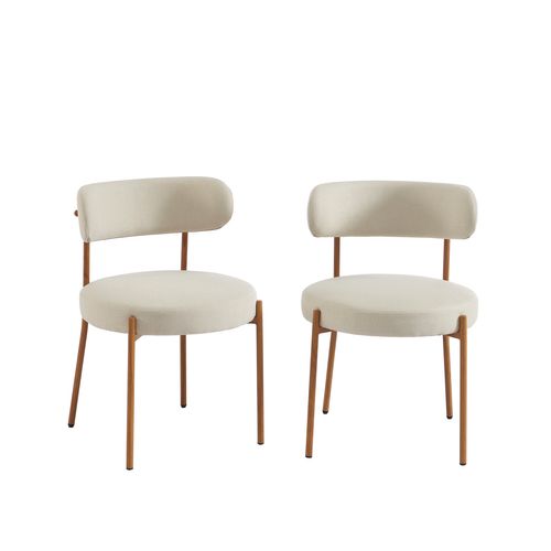 Lot De 2 Chaises Noa Tissu Beige Pieds Métal Finition Bois
