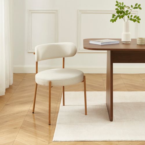 Lot De 2 Chaises Noa Tissu Beige Pieds Métal Finition Bois