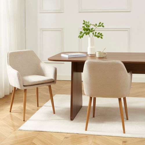 Lot De 2 Fauteuils Kalli Tissu Grège Pieds Métal Finition Bois