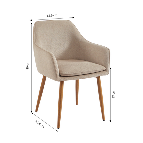 Lot De 2 Fauteuils Kalli Tissu Grège Pieds Métal Finition Bois