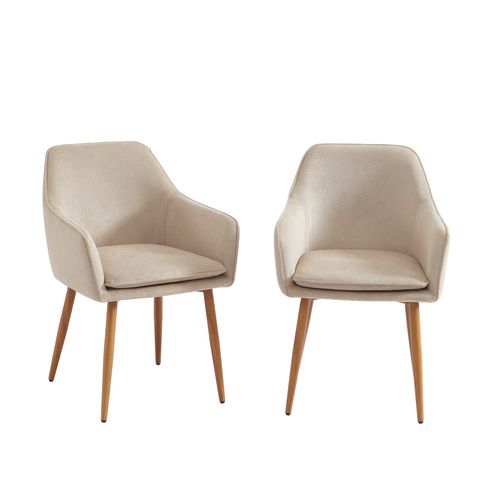 Lot De 2 Fauteuils Kalli Tissu Grège Pieds Métal Finition Bois
