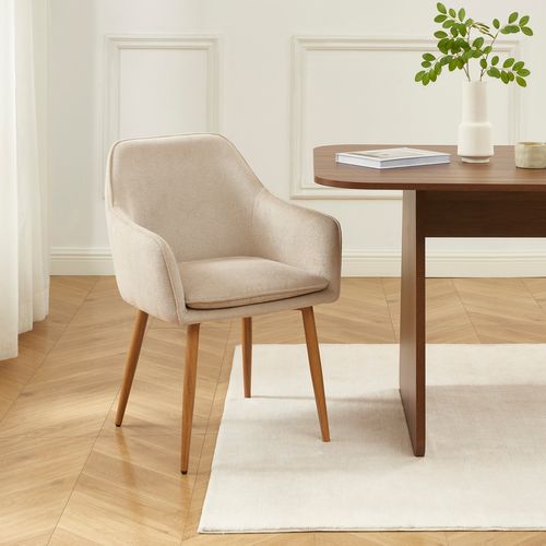 Lot De 2 Fauteuils Kalli Tissu Grège Pieds Métal Finition Bois