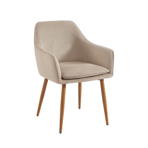 Lot De 2 Fauteuils Kalli Tissu Grège Pieds Métal Finition Bois