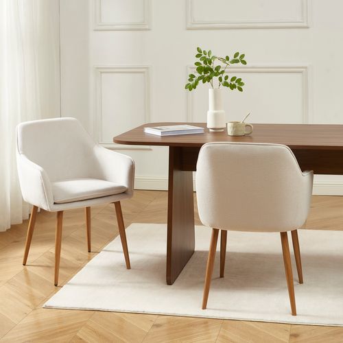 Lot De 2 Fauteuils Kalli Tissu Écru Pieds Métal Finition Bois