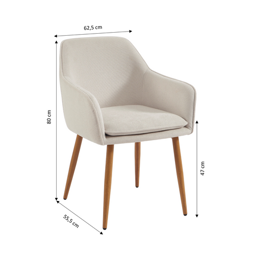 Lot De 2 Fauteuils Kalli Tissu Écru Pieds Métal Finition Bois