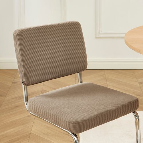 Lot De 2 Chaises Jack Velours Côtelé Grège Pieds Métal Chromé