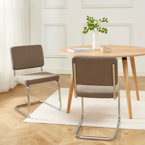 Lot De 2 Chaises Jack Velours Côtelé Grège Pieds Métal Chromé