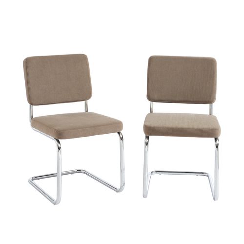 Lot De 2 Chaises Jack Velours Côtelé Grège Pieds Métal Chromé