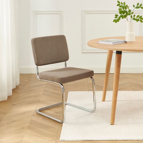 Lot De 2 Chaises Jack Velours Côtelé Grège Pieds Métal Chromé