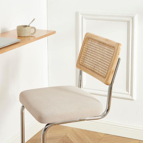 Lot De 2 Tabourets Mi-hauts Ella Cannage Velours Côtelé Beige