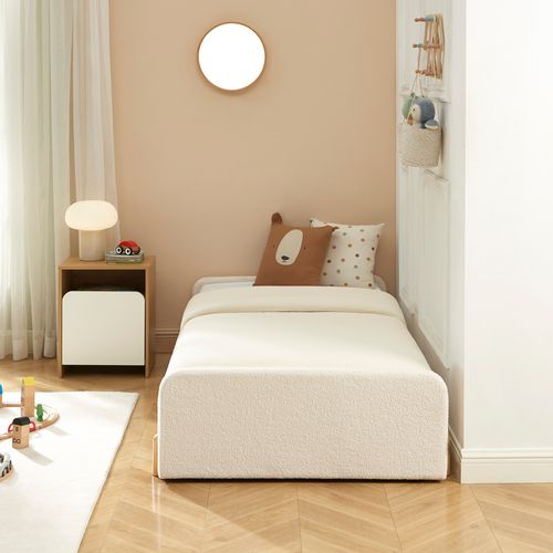 Lit Enfant Nui Tissu Bouclette Beige  90x190 Sommier Inclus