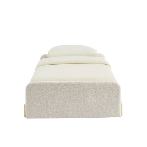 Lit Enfant Nui Tissu Bouclette Beige  90x190 Sommier Inclus