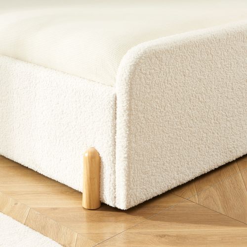 Lit Enfant Nui Tissu Bouclette Beige  90x190 Sommier Inclus