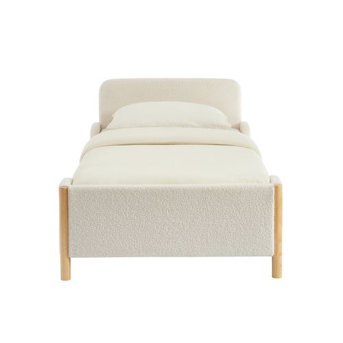 Lit Enfant Ari Tissu Bouclette Beige 90x190 Sommier Inclus