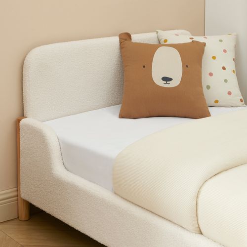 Lit Enfant Ari Tissu Bouclette Beige 90x190 Sommier Inclus