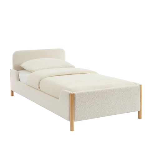 Lit Enfant Ari Tissu Bouclette Beige 90x190 Sommier Inclus