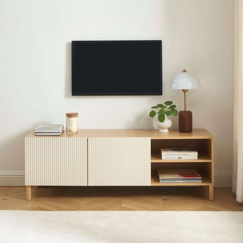 Meuble TV Orca Effet Chêne Et Portes Beiges 140 Cm