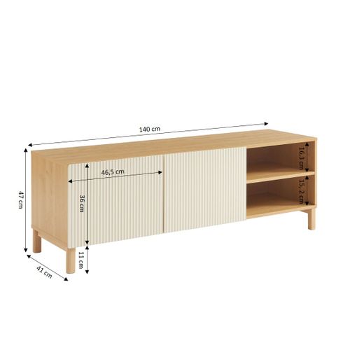 Meuble TV Orca Effet Chêne Et Portes Beiges 140 Cm