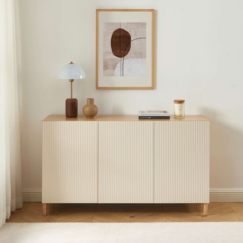 Buffet Orca Effet Chêne 3 Portes Beiges 140 Cm