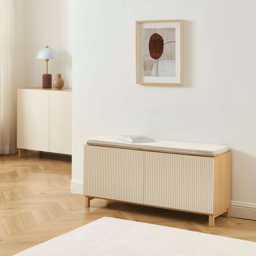 Banc à Chaussures Orca Effet Chêne Et Portes Beiges