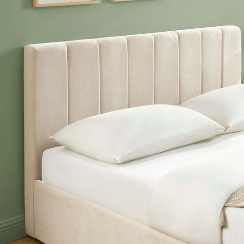 Lit Coffre Dario 160x200 Tissu Beige Sommier Inclus