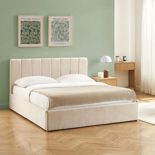 Lit Coffre Dario 160x200 Tissu Beige Sommier Inclus