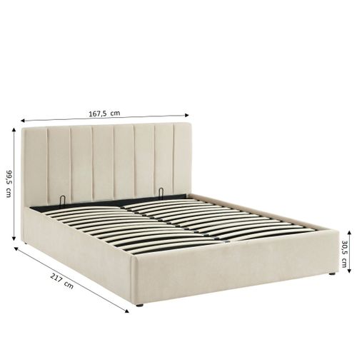 Lit Coffre Dario 160x200 Tissu Beige Sommier Inclus