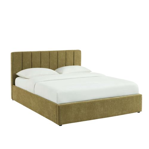 Lit Coffre Dario 160x200 Tissu Vert Sommier Inclus