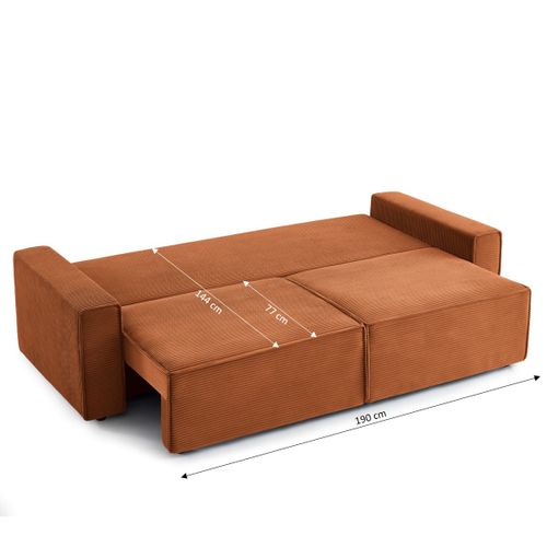 Canapé Droit Convertible 3 Places Zola Velours Côtelé Terracotta