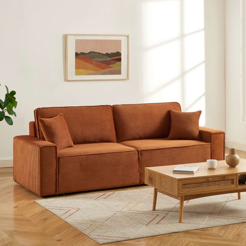 Canapé Droit Convertible 3 Places Zola Velours Côtelé Terracotta